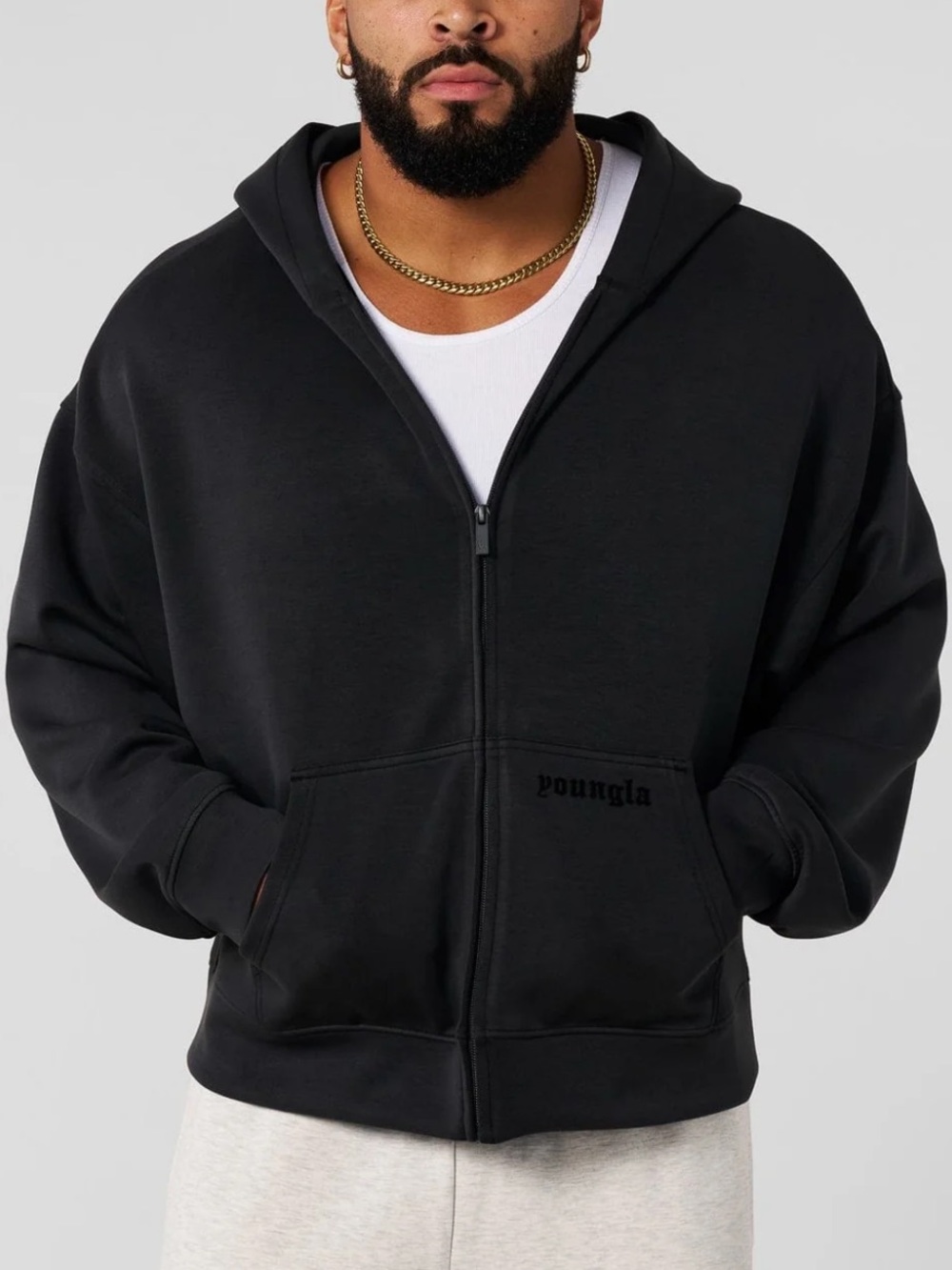 YOUNGLA Soft AF ZipUp Hoodie Sz M Athleisure Streetwear Charcoal Modal Hype